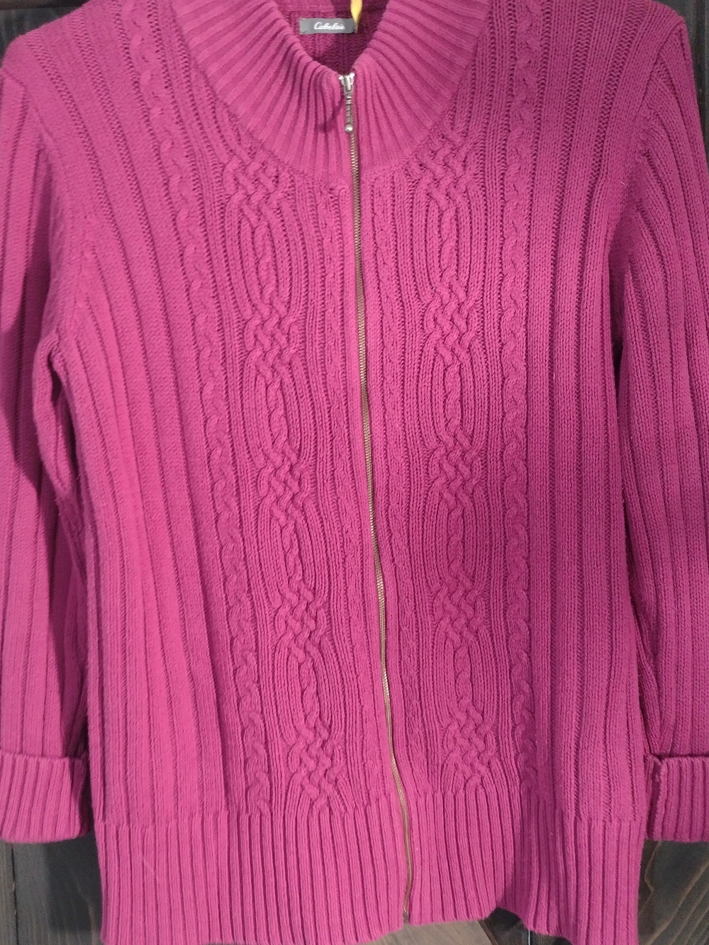 Cabela's Women's Raspberry Cable-Knit Zip Cardigan - Picture 3 of 6